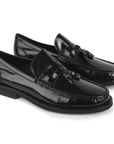 Mocasines tejidos de piel con acabado brillante y motas para hombre