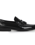 Mocasines tejidos de piel con acabado brillante y motas para hombre