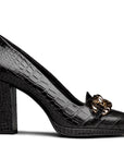 Zapatillas de piel con herrajes metálicos para dama