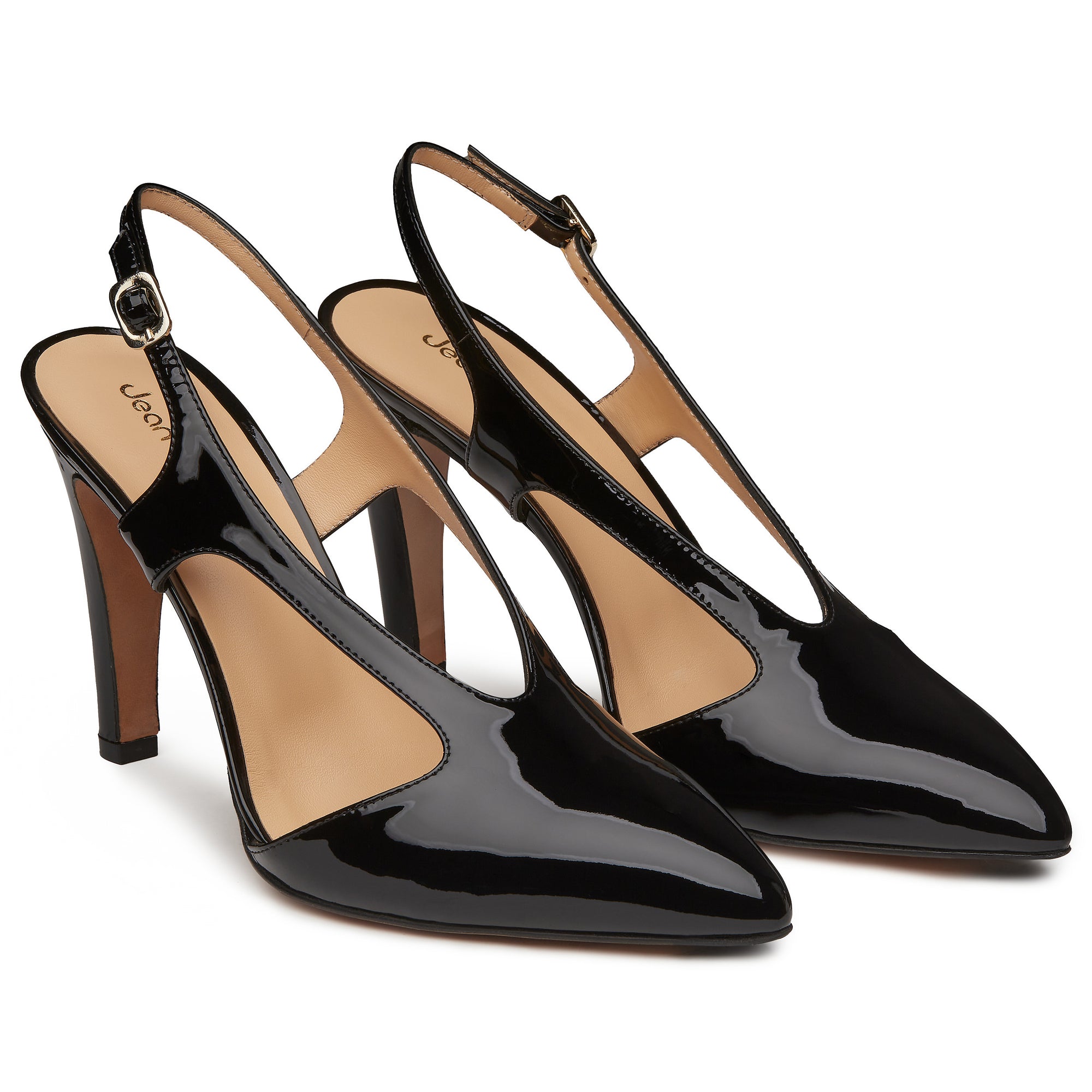 Tacones stilettos metálicos para dama con correa ajustable y acabado en charol