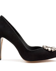 Zapatillas de fiesta para dama, con broche de cristales y tacón alto