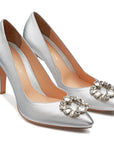 Zapatillas de fiesta para dama, con broche de cristales y tacón alto