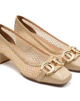 Zapatillas confortables de piel para mujer con herraje y textil semitransparente