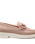 Mocasines casuales de piel para mujer con hebilla grande y suela blanca