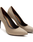 Zapatillas stiletto de piel y textil brillante para dama con tacón alto