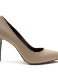 Zapatillas stiletto de piel y textil brillante para dama con tacón alto