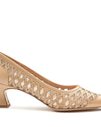 Zapatillas de piel beige de tacón cuadrado para mujer