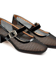 Zapatillas tipo Mary Jane confortables de charol y malla textil con tacón bajo