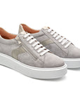 Tenis de gamuza gris para mujer con agujetas y cierre lateral