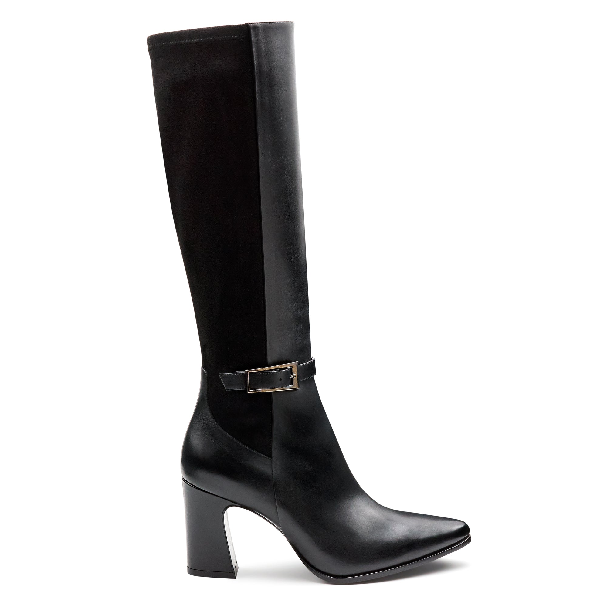 Botas altas de piel y gamuza de tacón alto para dama