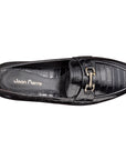 Mocasines de piel con grabado y hebilla metálica para dama