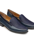 Mocasines de piel para dama texturizados color azul