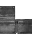 Cartera de piel con placa metálica para caballero. Diseño horizontal