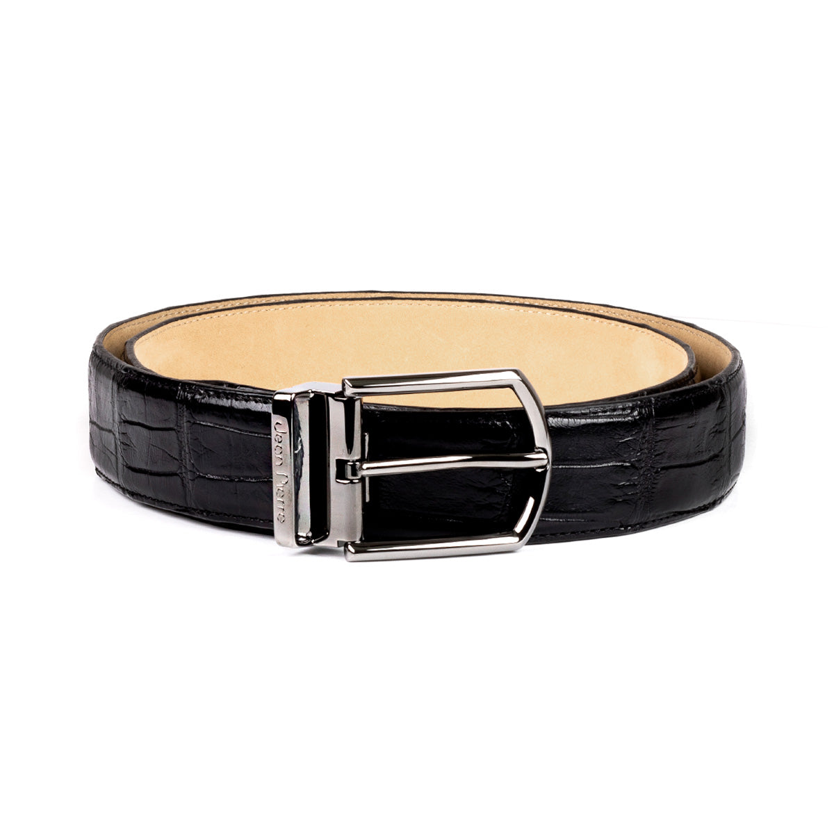Cinturón de piel de cocodrilo para hombre en negro – Jean Pierre