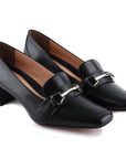 Zapatillas de piel para dama con hebilla estilo mocasín y tacón medio
