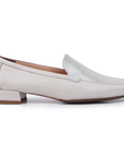 Mocasines casuales de piel y gamuza con acabado metálico para dama