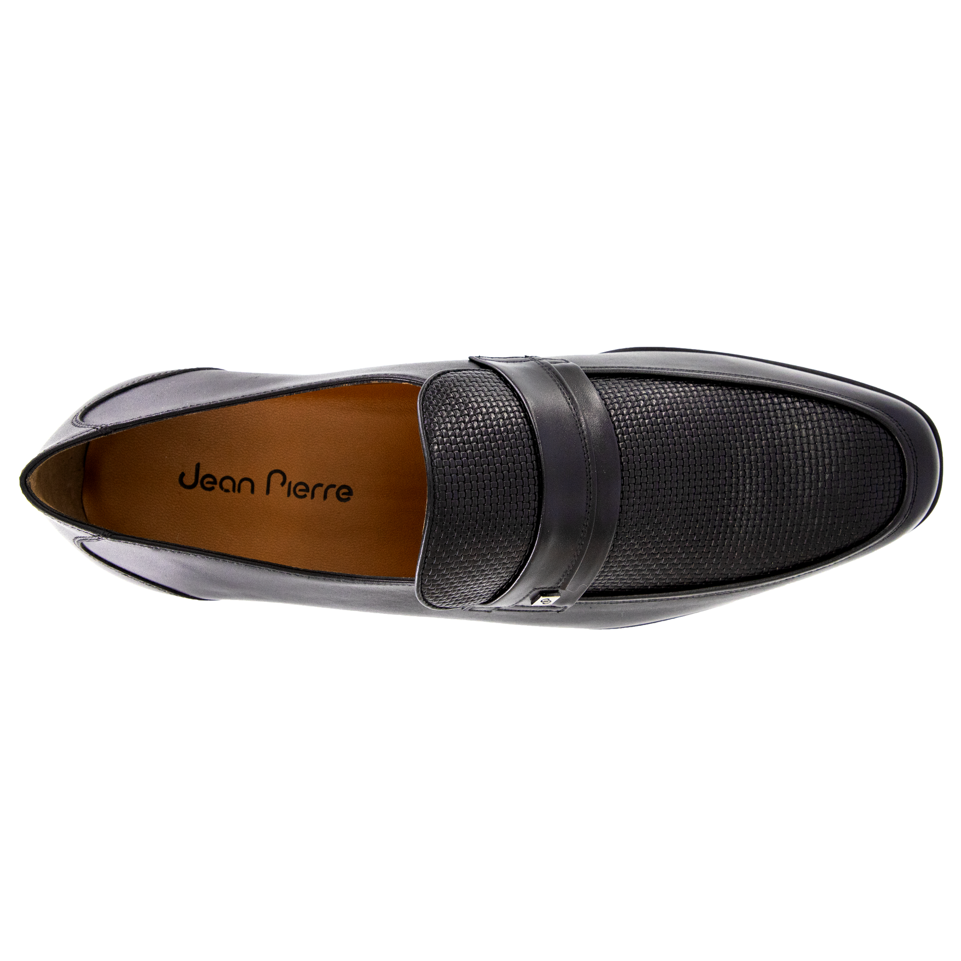 Mocasines de piel trenzada y lisa para hombre con placa metálica