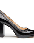 Tacones de charol color negro con fina línea de ante para dama