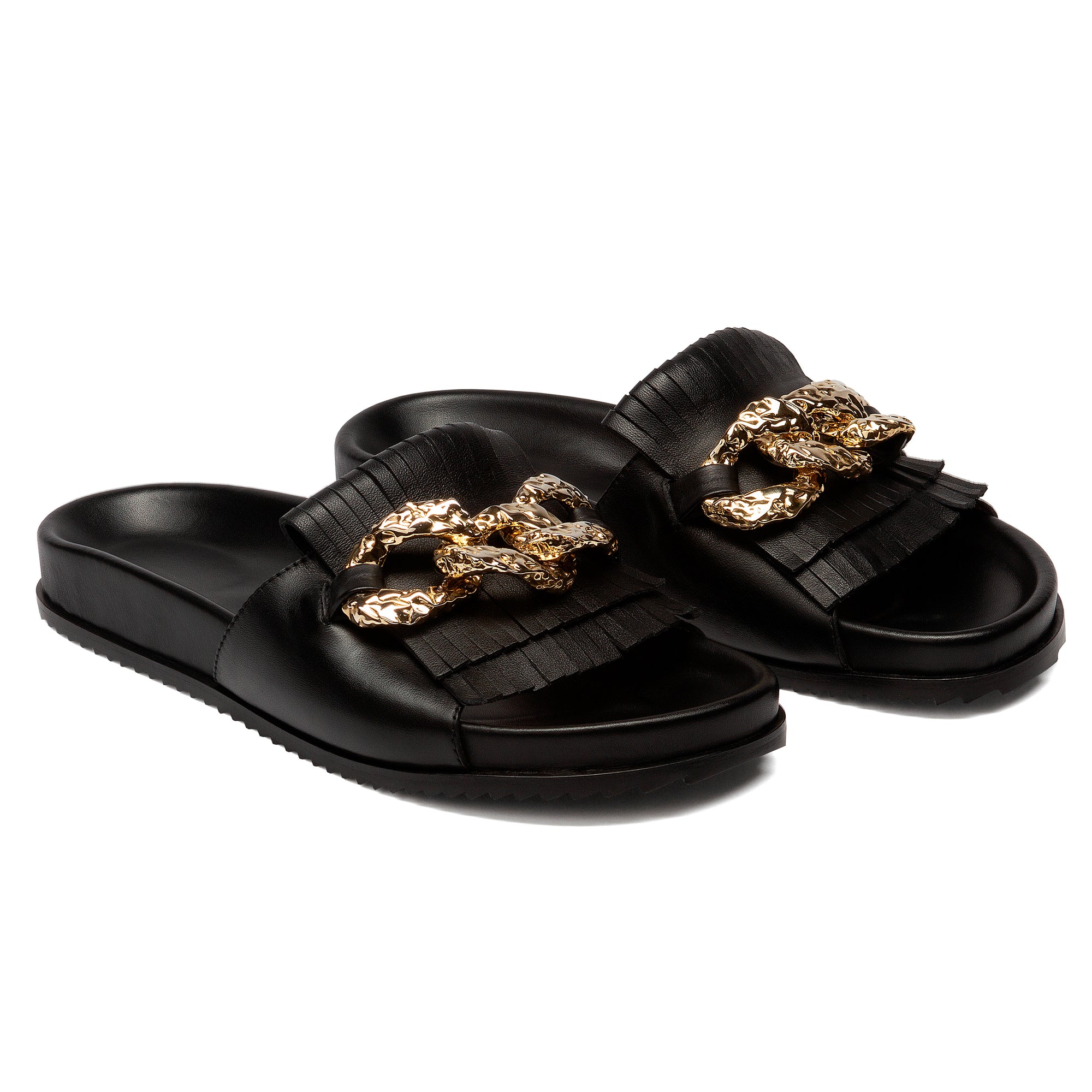Sandalia de verano de piel con herraje