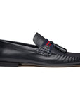 Mocasines tejidos de piel con cinta textil y motas para caballero