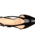 Tacones stilettos metálicos para dama con correa ajustable y acabado en charol