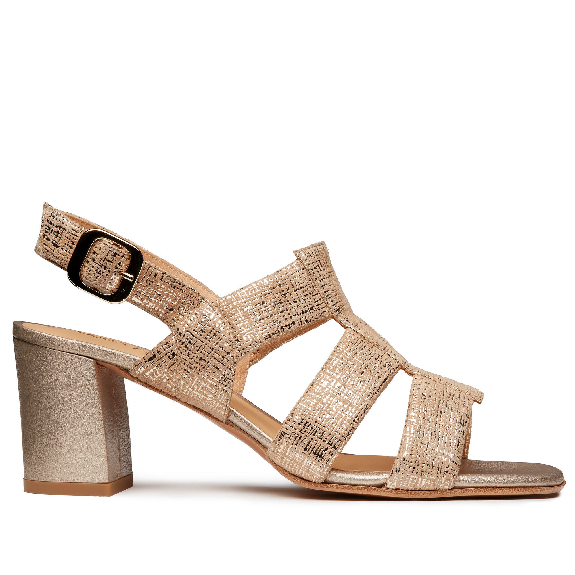 Sandalias de tiras doradas con acabado de ante  para dama