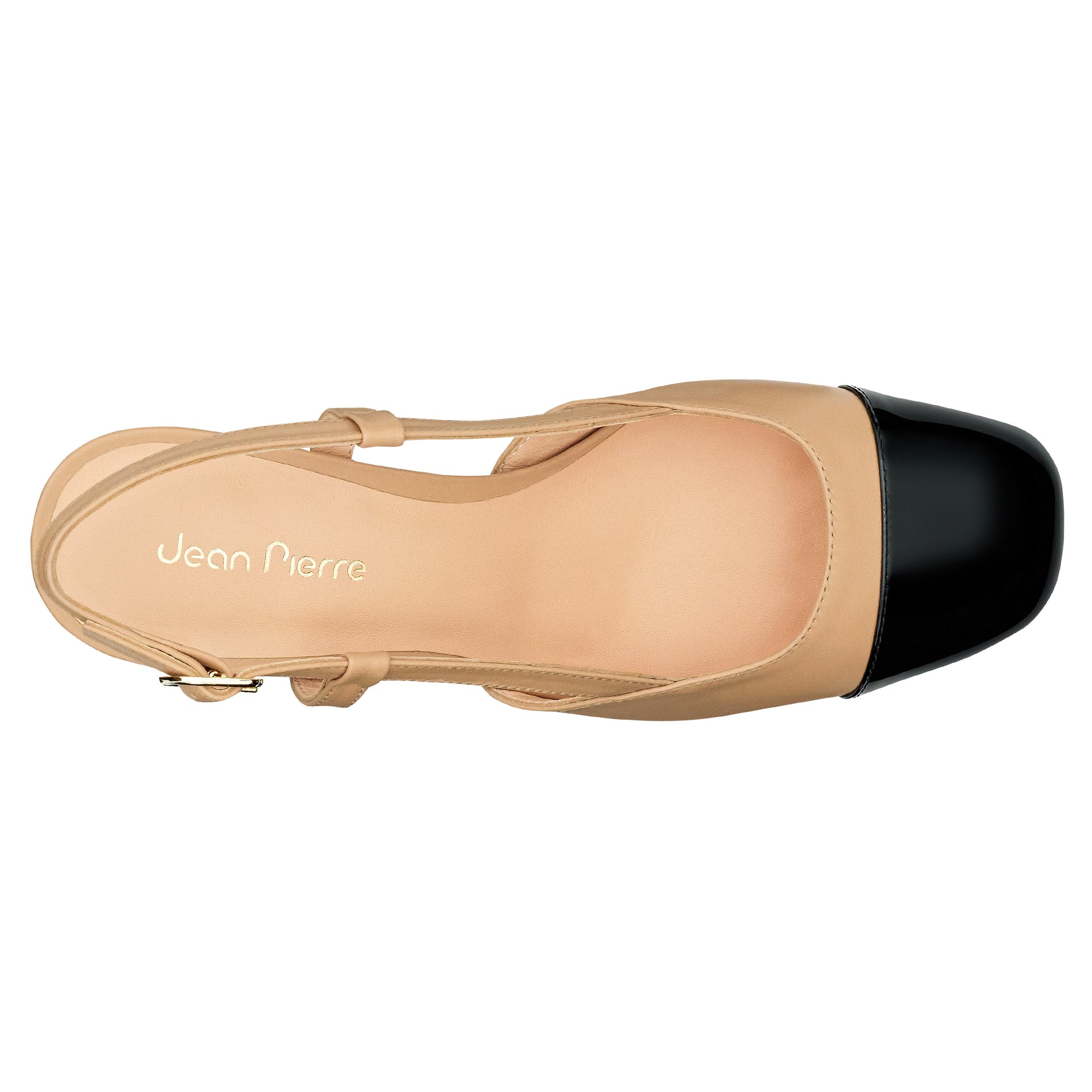 Zapatillas destalonadas para dama con punta en charol negra, y correas ajustables