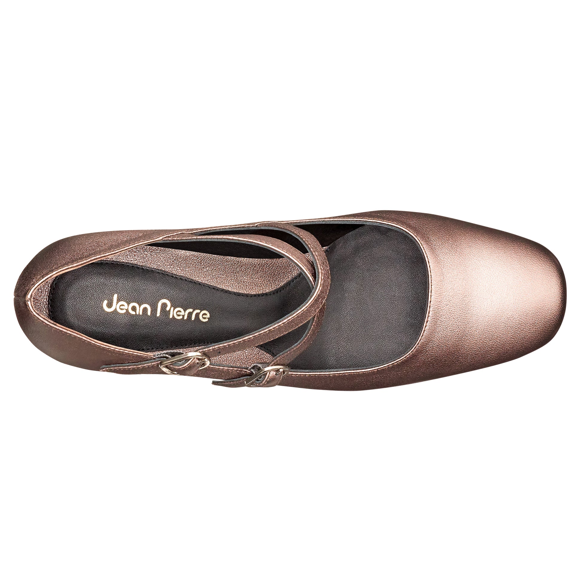 Zapatilla de tacón estilo mary jane metalizada y doble correa cruzada para mujer
