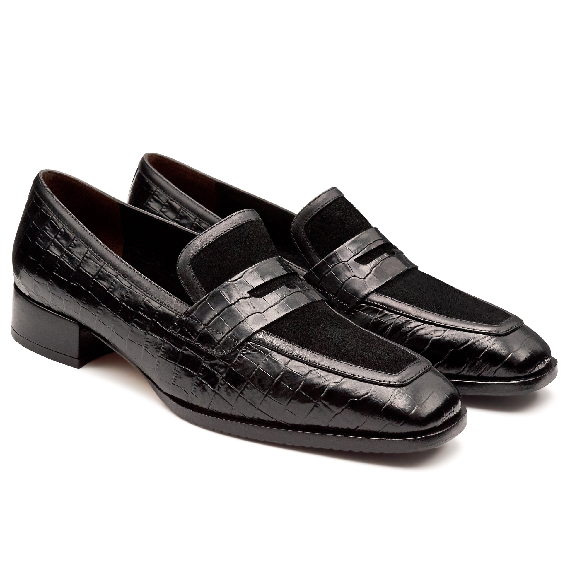 Mocasines de piel grabada estilo y gamuza para dama