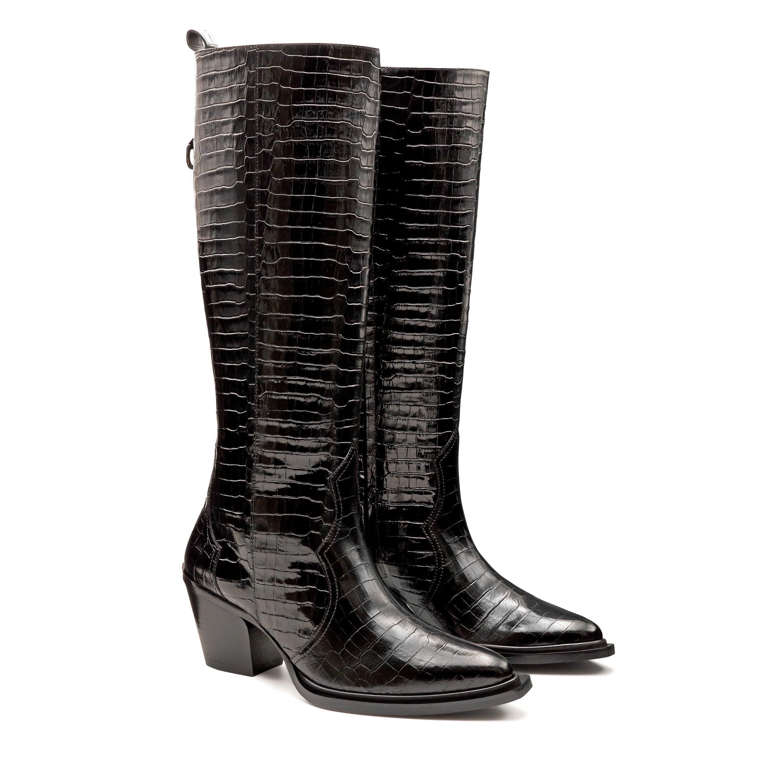 Botas altas de piel estilo vaqueras con cierre metálico para mujer