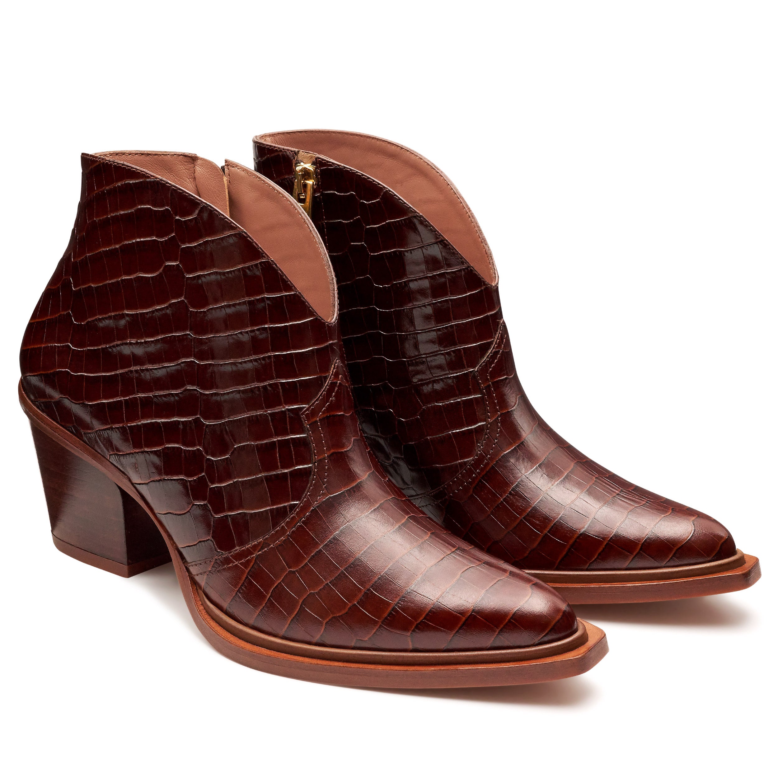 Botines vaqueros de piel grabada para dama