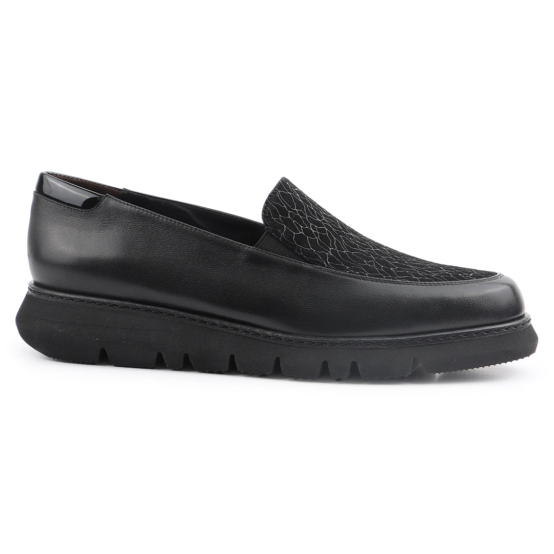 Mocasines de piel y ante con suela confort para mujer
