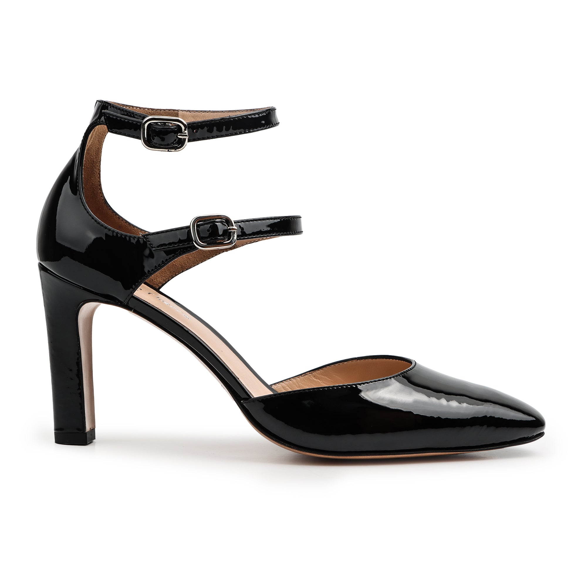 Zapatillas de charol con doble correa y tacón alto para mujer