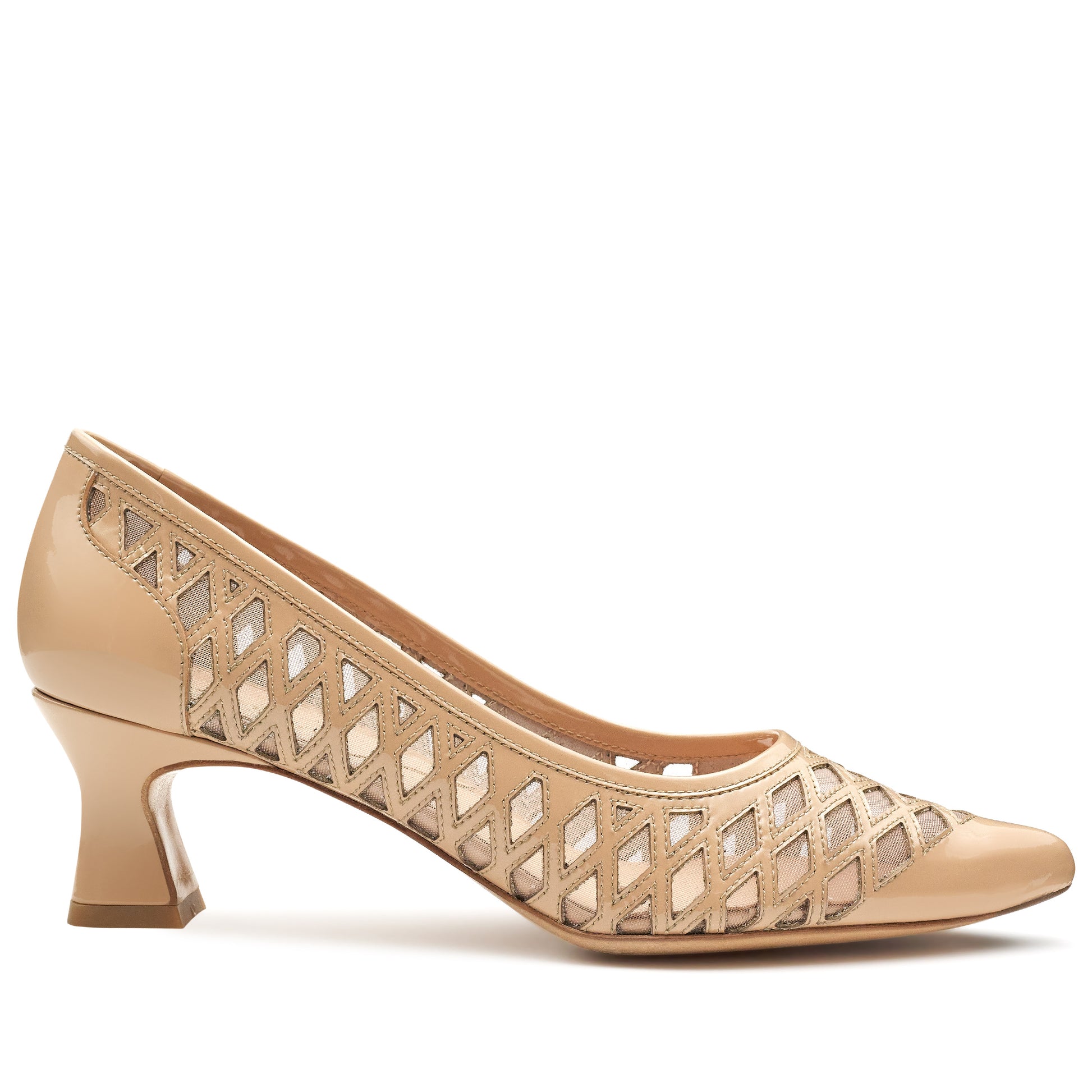 Zapatillas de piel beige de tacón cuadrado para mujer
