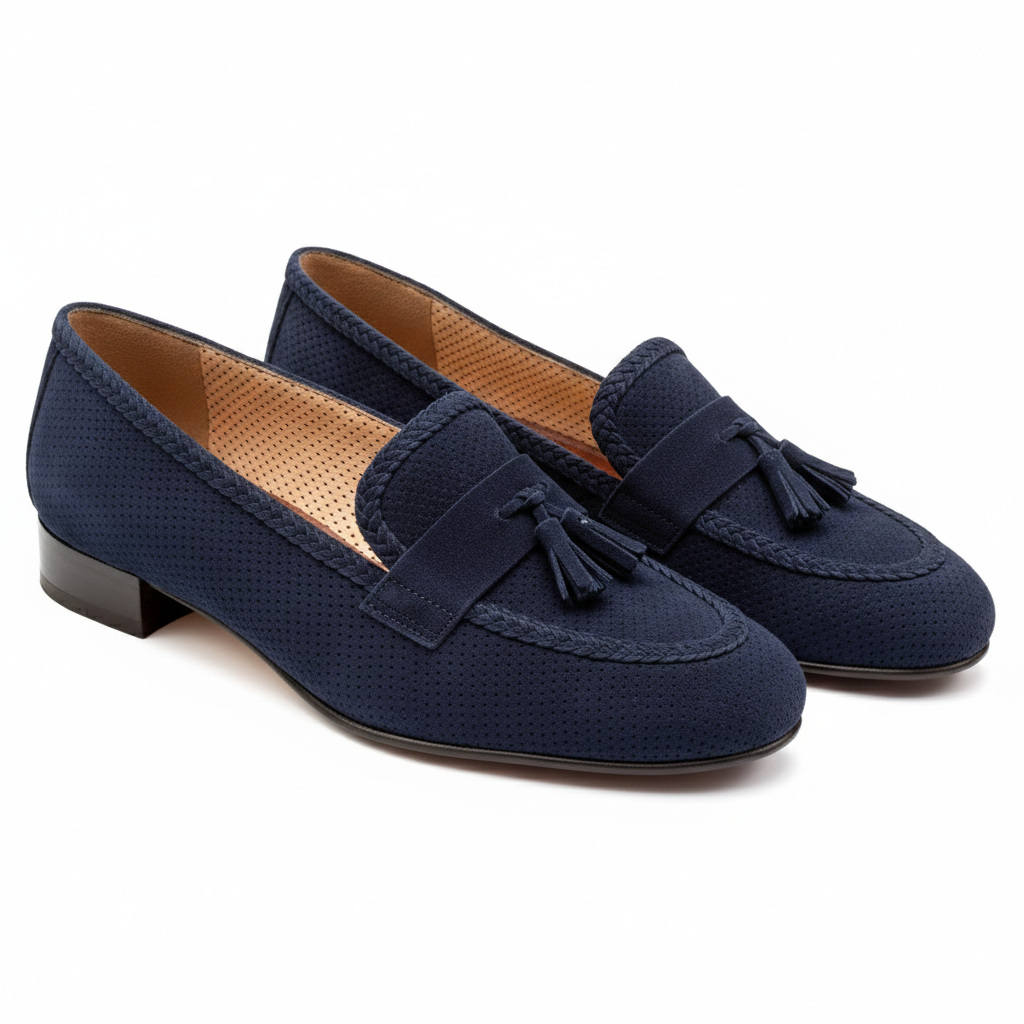 Mocasines de piel gamuza troquelada azul marino