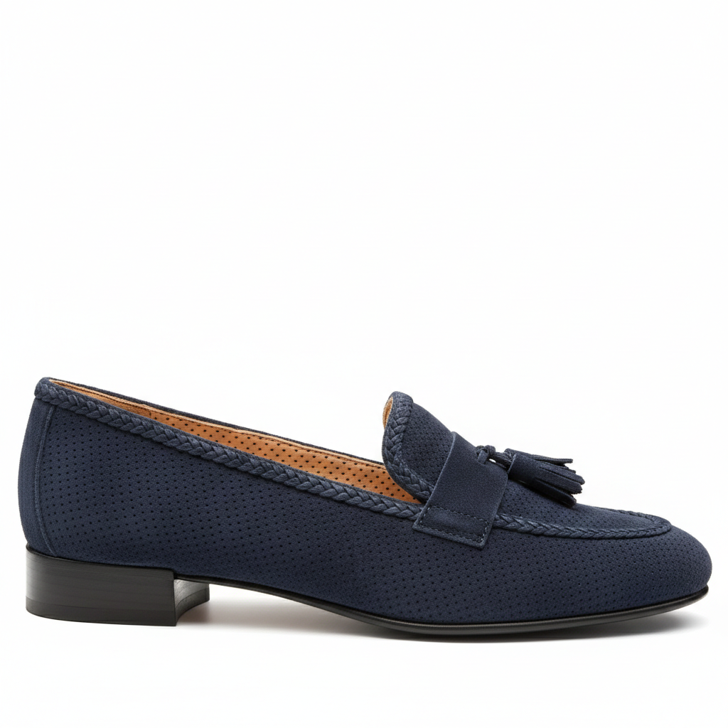 Mocasines de piel gamuza troquelada azul marino
