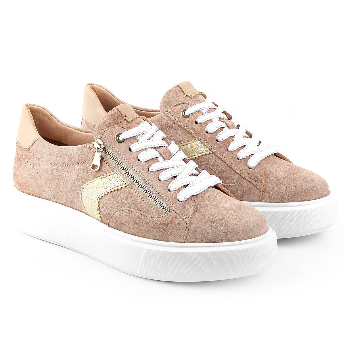 Tenis de gamuza beige para mujer