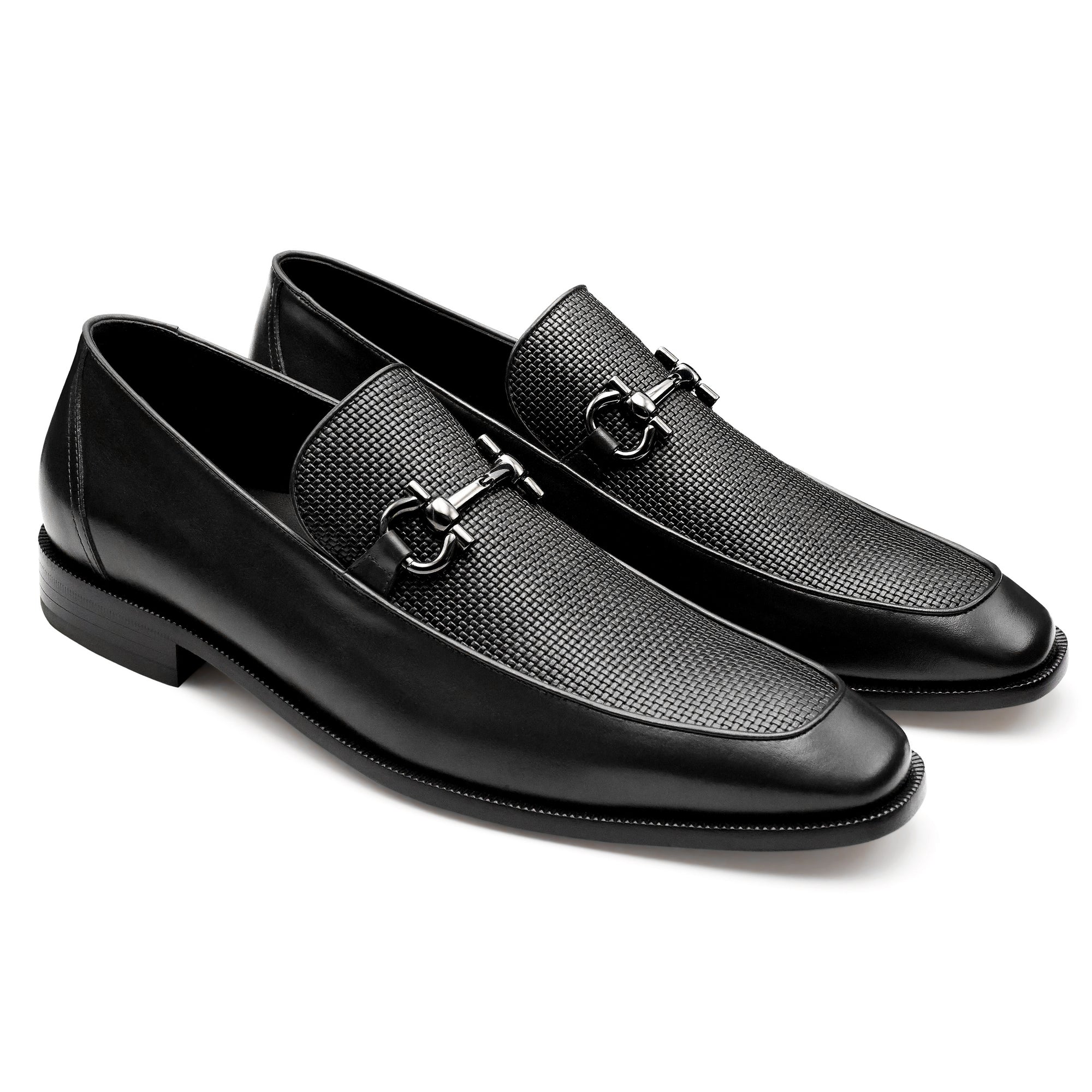 Mocasines formales de piel trenzada con hebilla para hombre