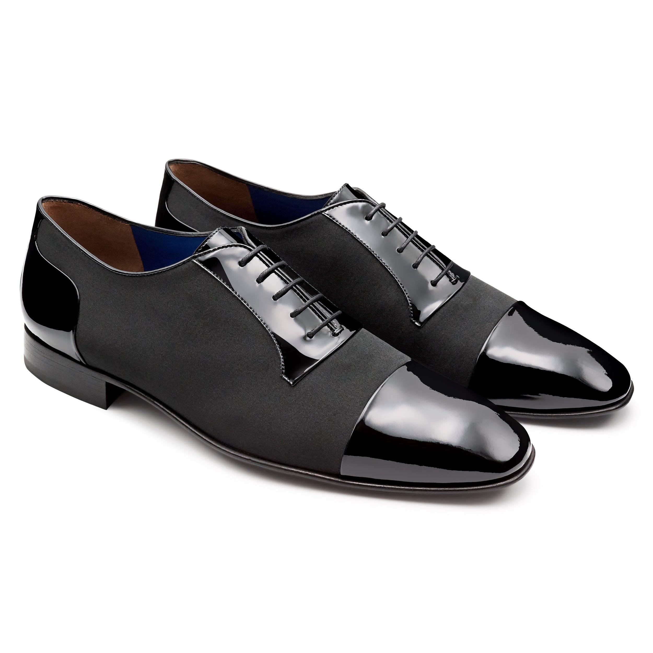 Zapatos oxford de charol y textil con puntera para caballero