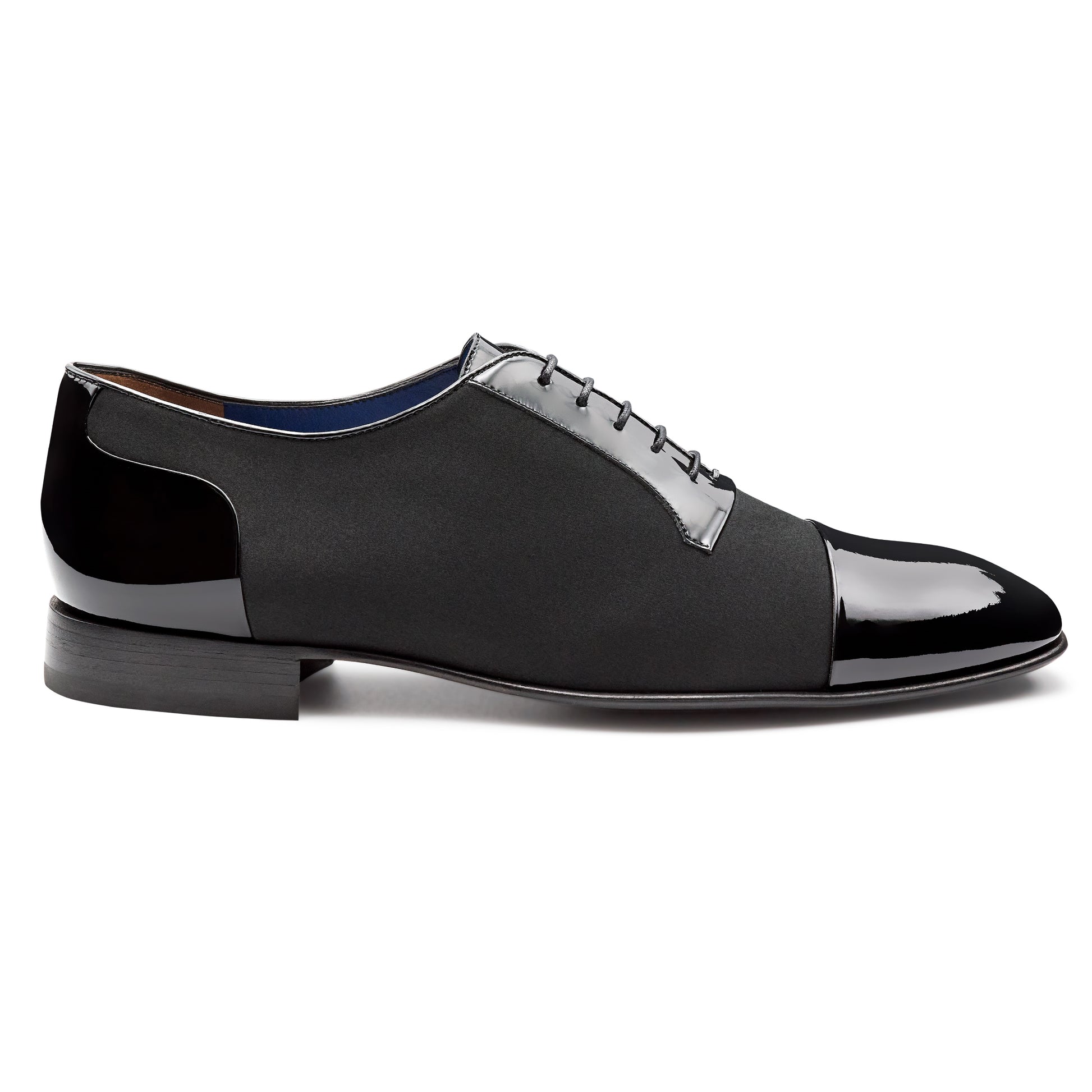 Zapatos oxford de charol y textil con puntera para caballero