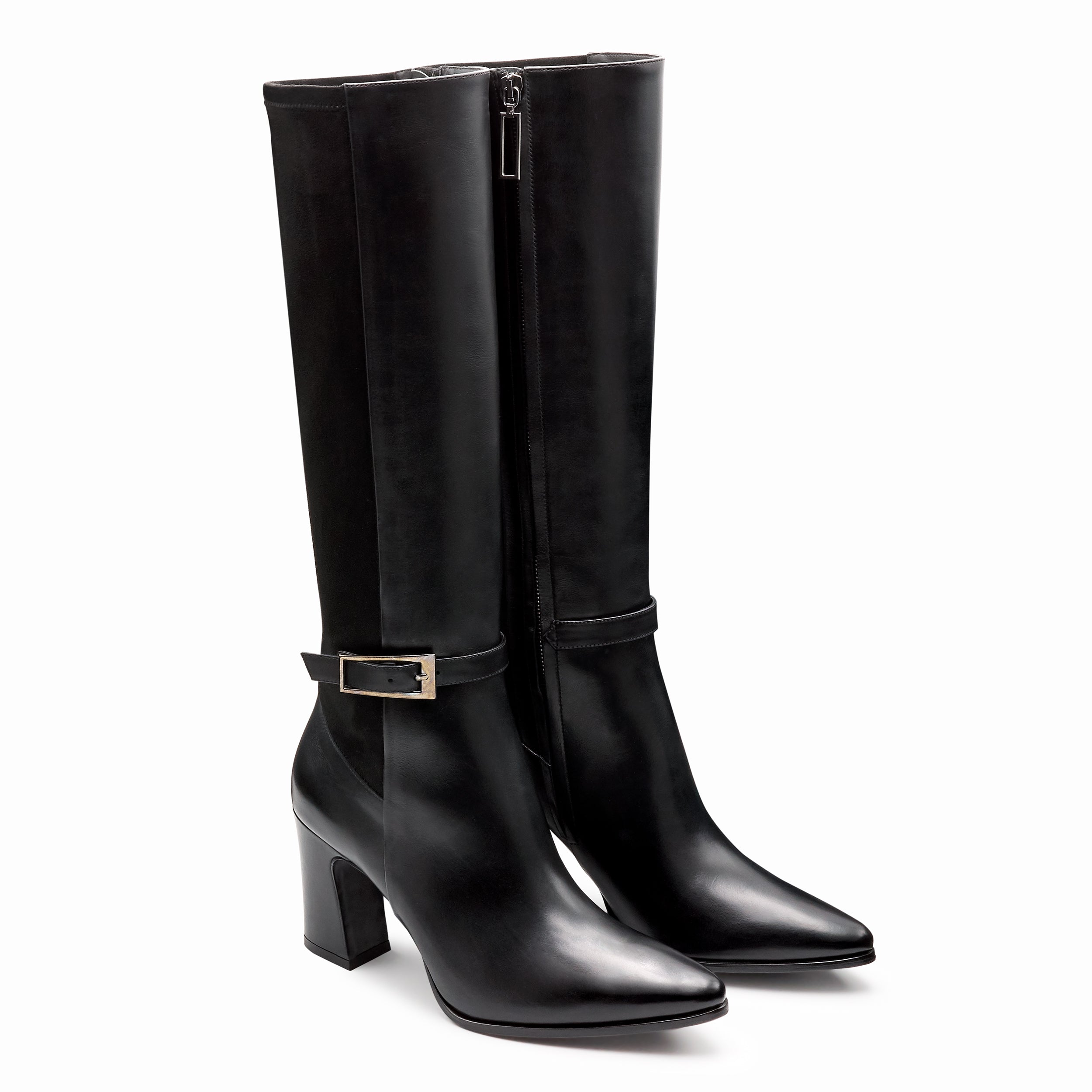 Botas altas de piel y gamuza de tacón alto para dama