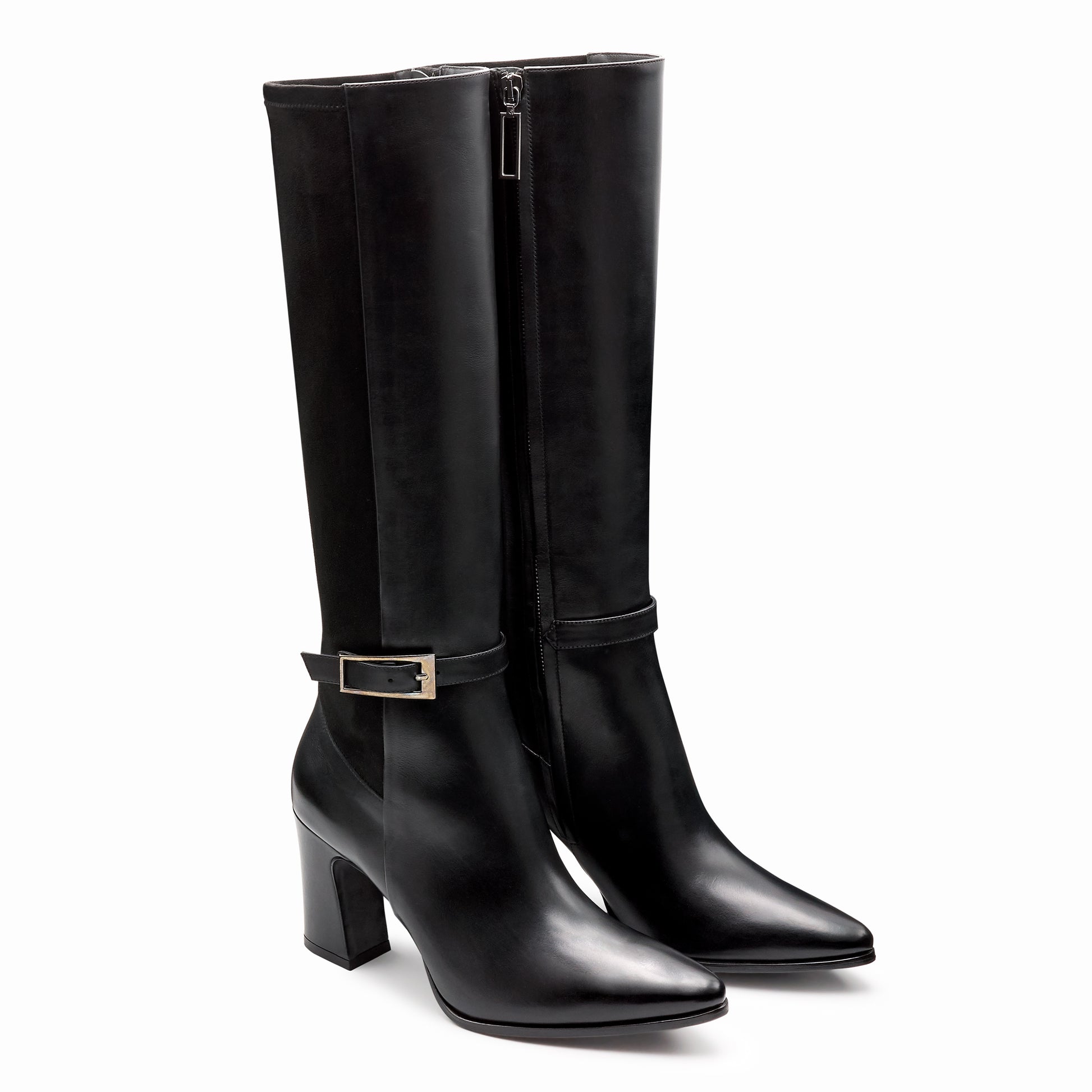 Botas altas de piel y gamuza de tacón alto para dama