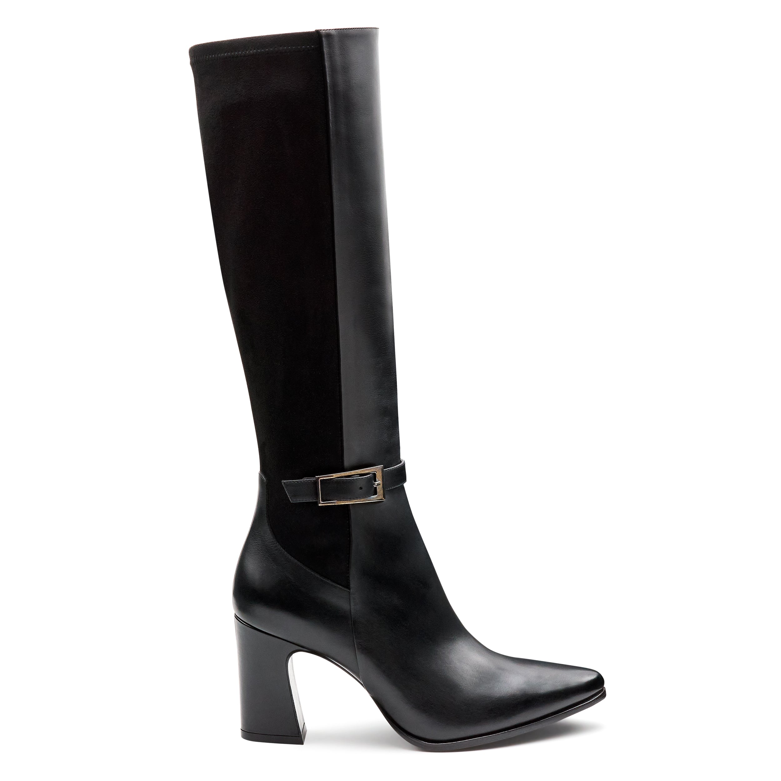 Botas altas de piel y gamuza de tacón alto para dama