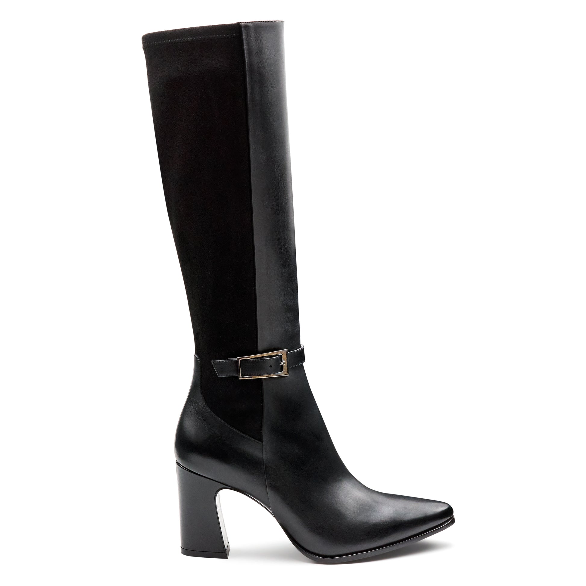 Botas altas de piel y gamuza de tacón alto para dama