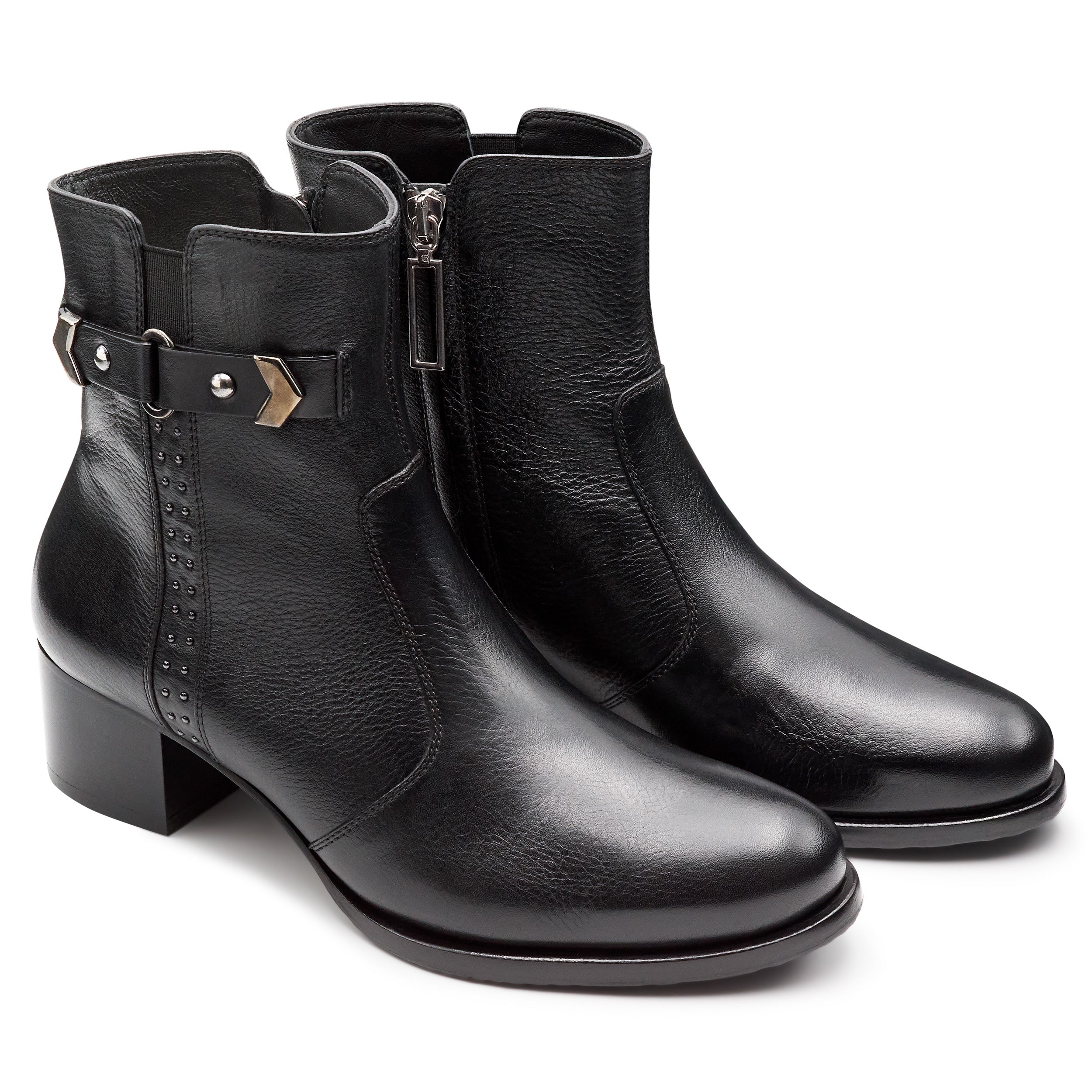 Botines de piel con aplicaciones metálicas y herraje para mujer negro