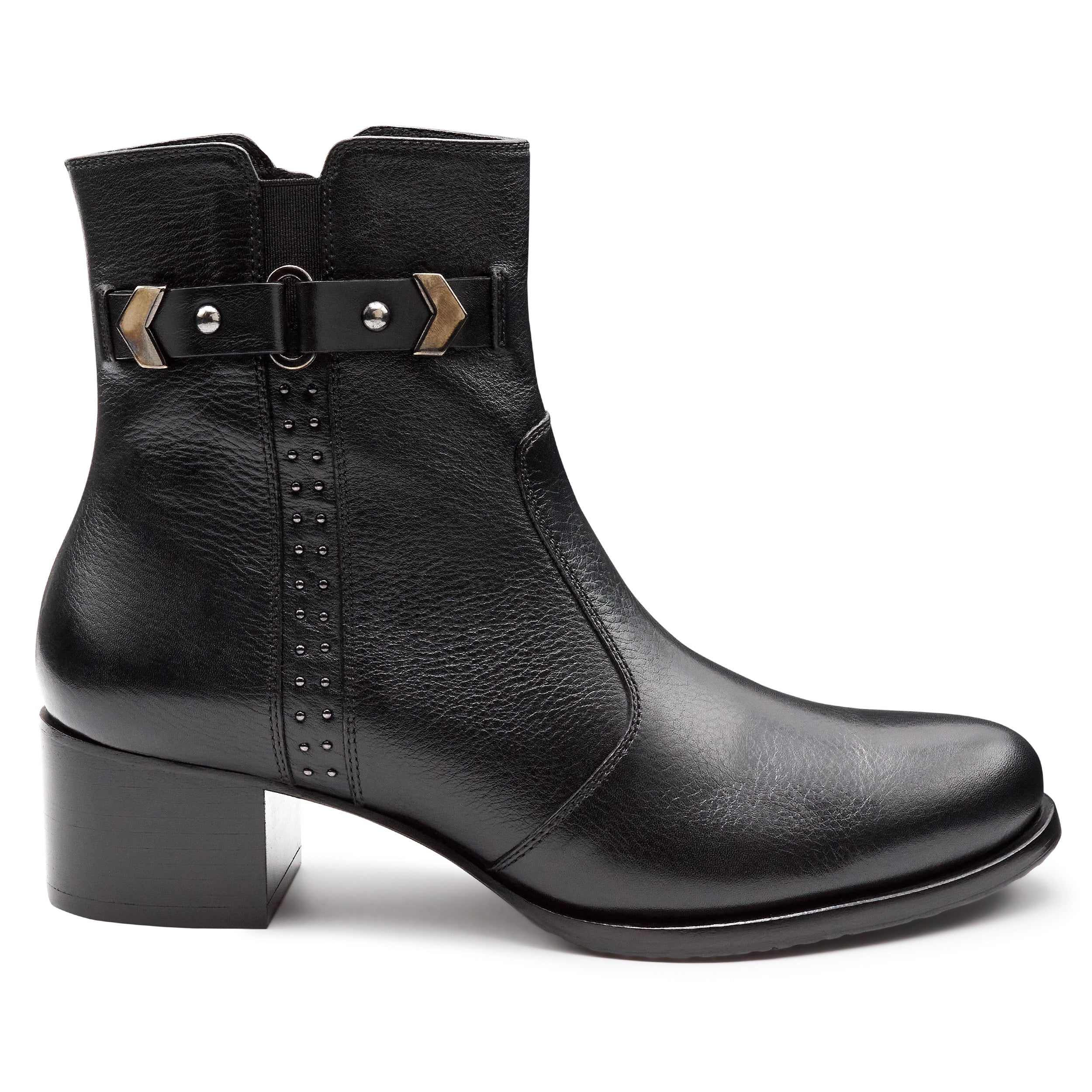 Botines de piel con aplicaciones metálicas y herraje para mujer negro