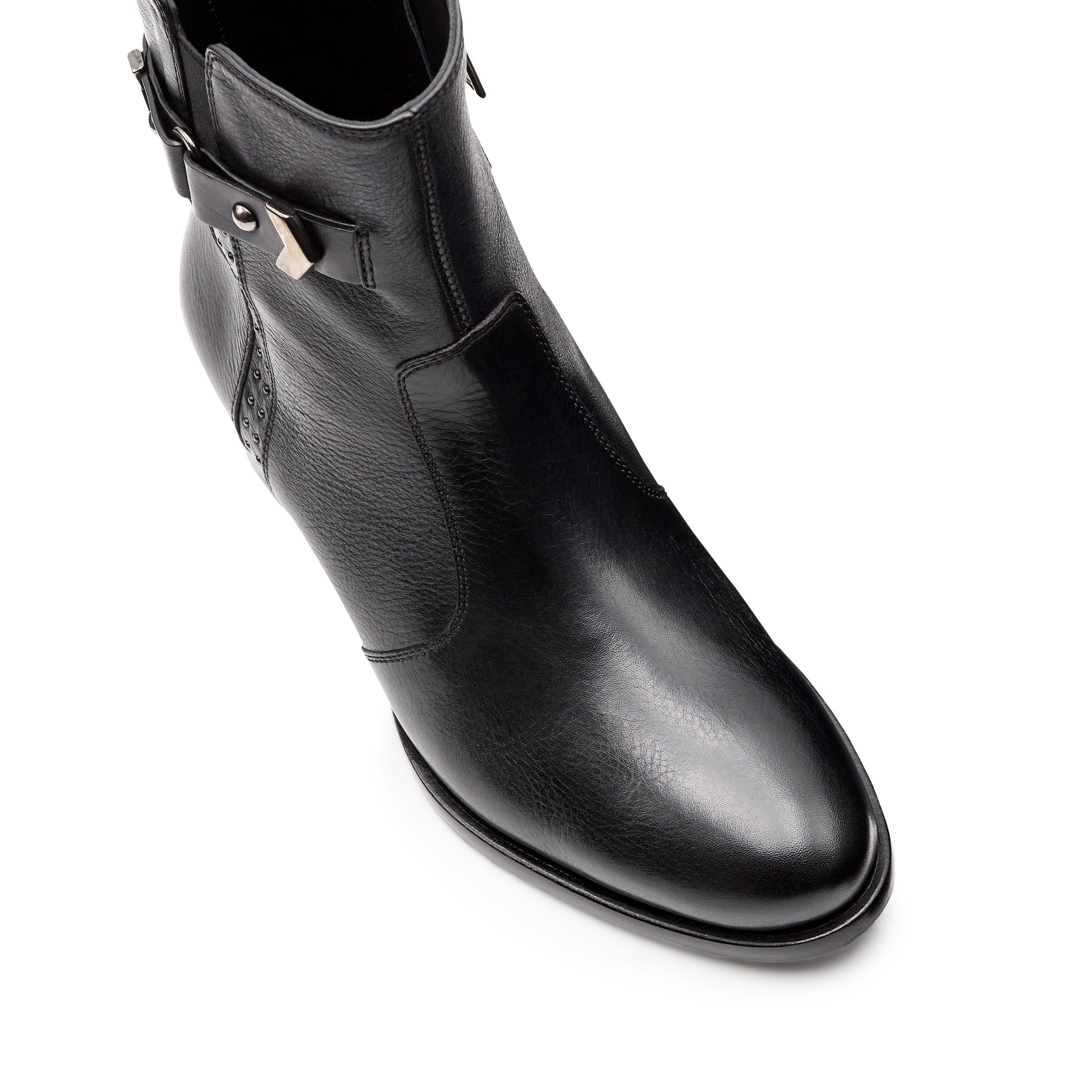 Botines de piel con aplicaciones metálicas y herraje para mujer negro
