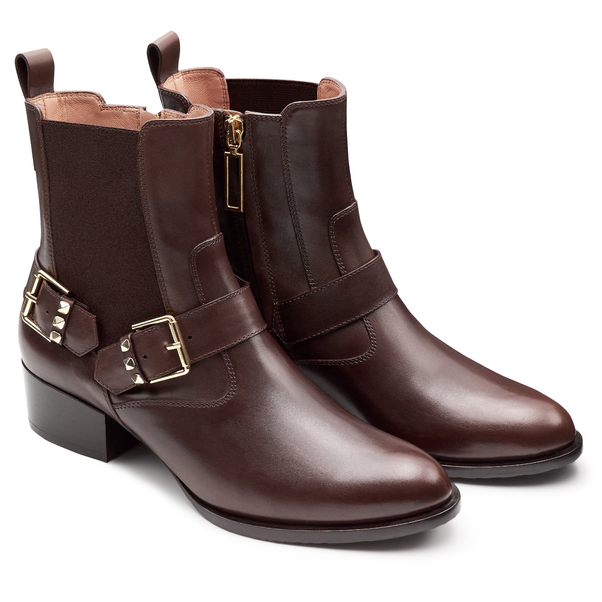 Botines de piel con hebilla doble lateral para mujer