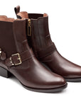 Botines de piel con hebilla doble lateral para mujer
