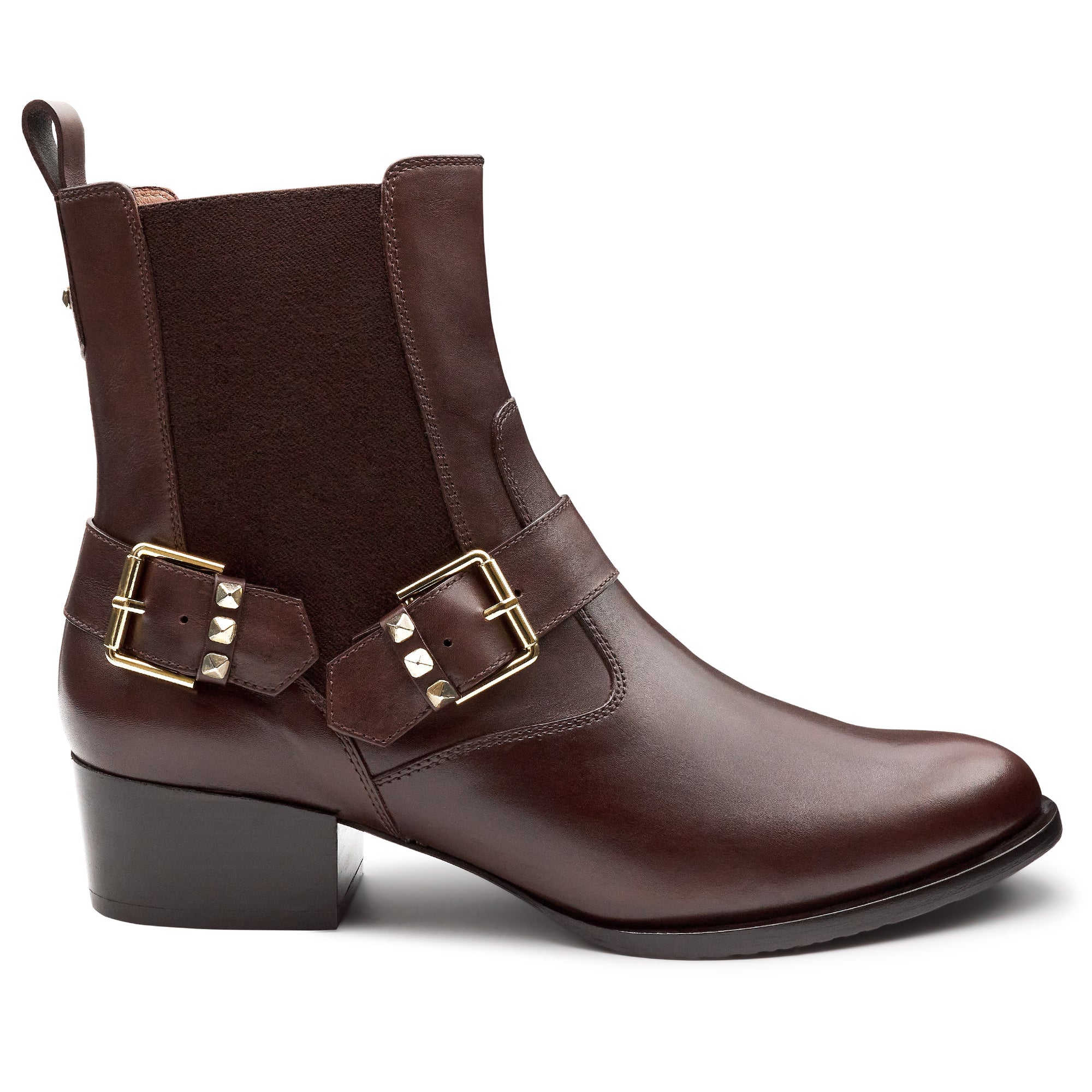 Botines de piel con hebilla doble lateral para mujer